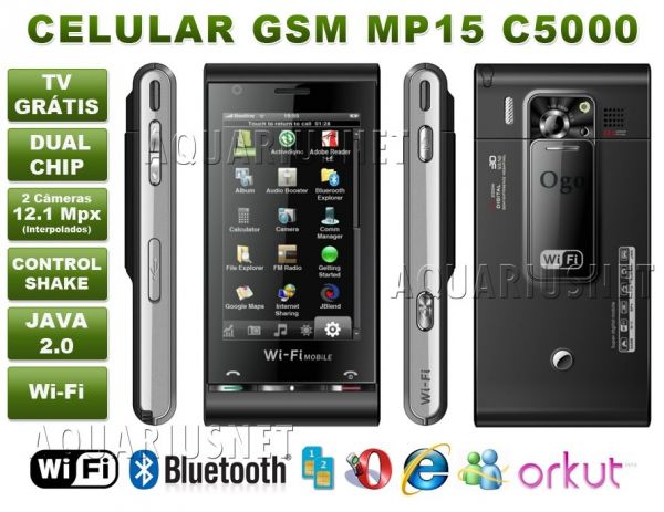 Celular Mp20 C5000 Wi-fi Java Flash Msn E-mail 2 Chip Fm Tv